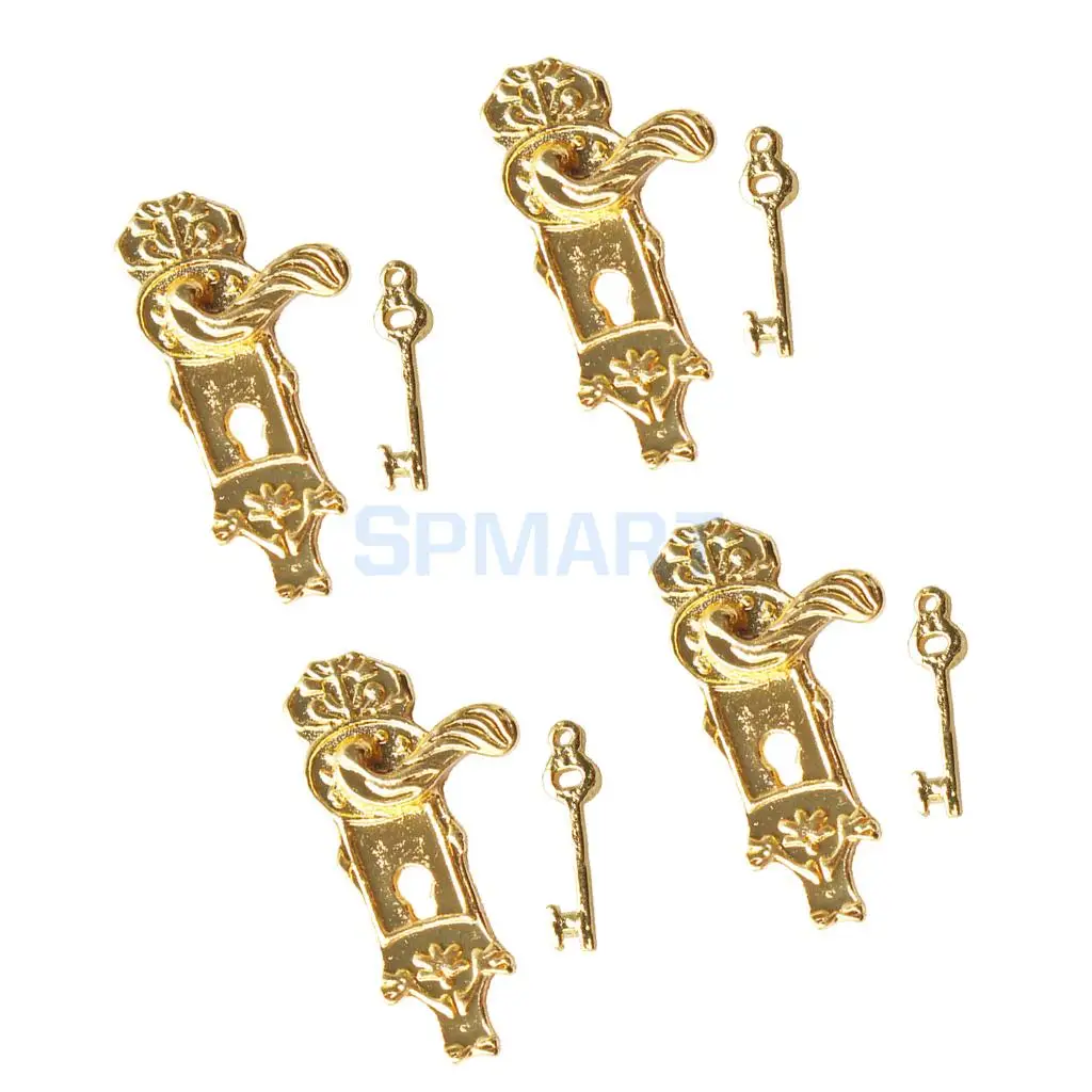 16Pcs 1/12 Scale Alloy Vintage Dollhouse Miniature Door Mini Pull Handles Locks Keys Dolls House Furniture Accessories Kids Toys