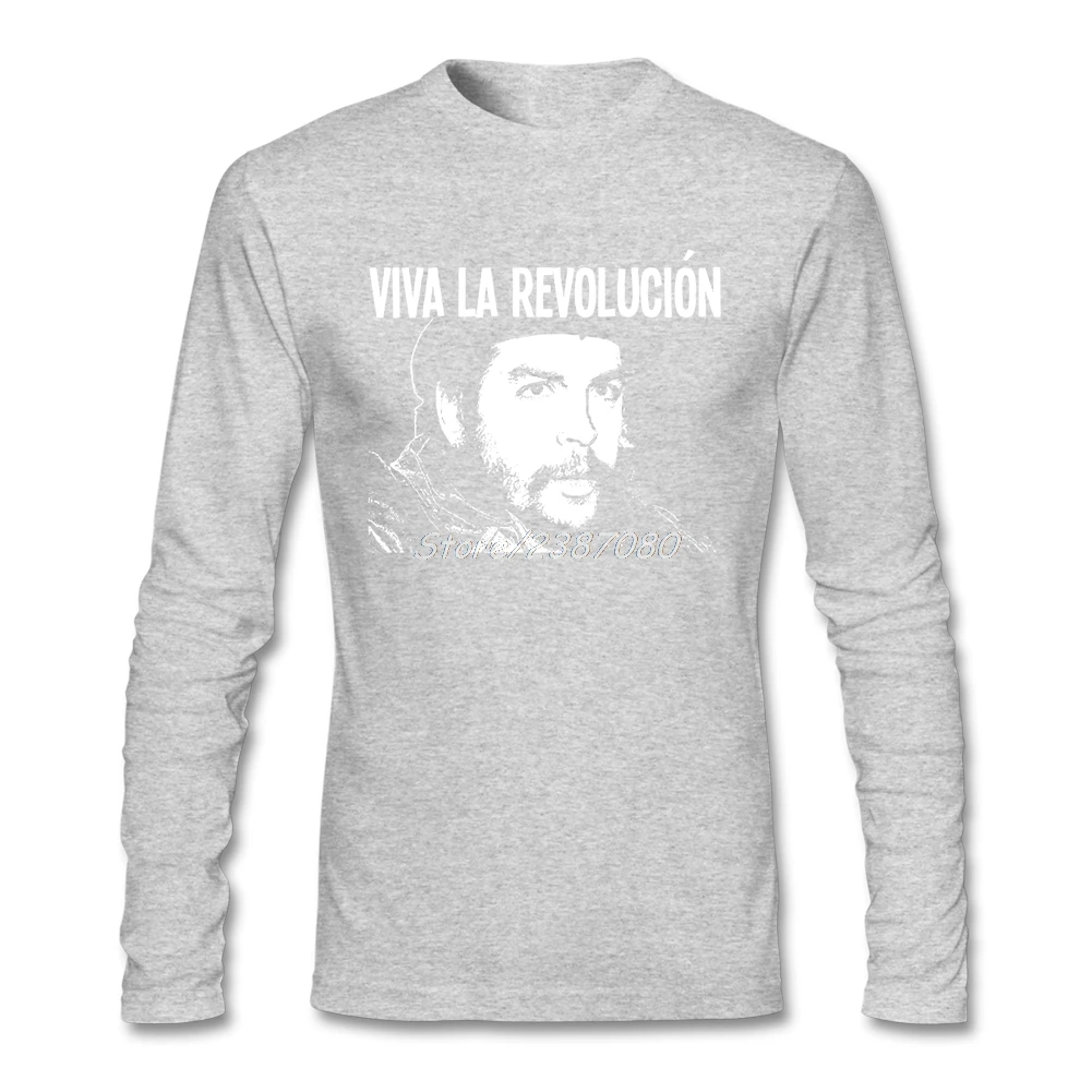 VIVA LA REVOLUCION Che Guevara, Хлопковая мужская футболка с круглым вырезом и длинным рукавом, хипстерская Мужская футболка для пары - Цвет: Серый