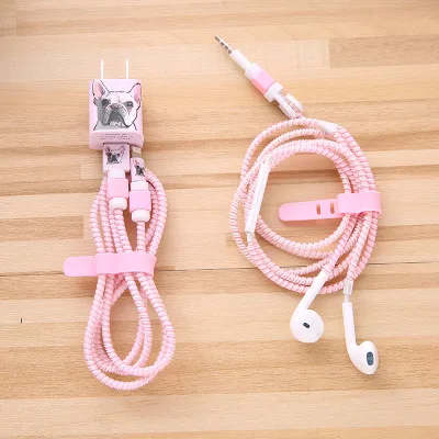 

Cartoon USB Cable Earphone Protector Set With Cable Winder Stickers Spiral Cord Protector For iphone 5 6 6s 7 plus