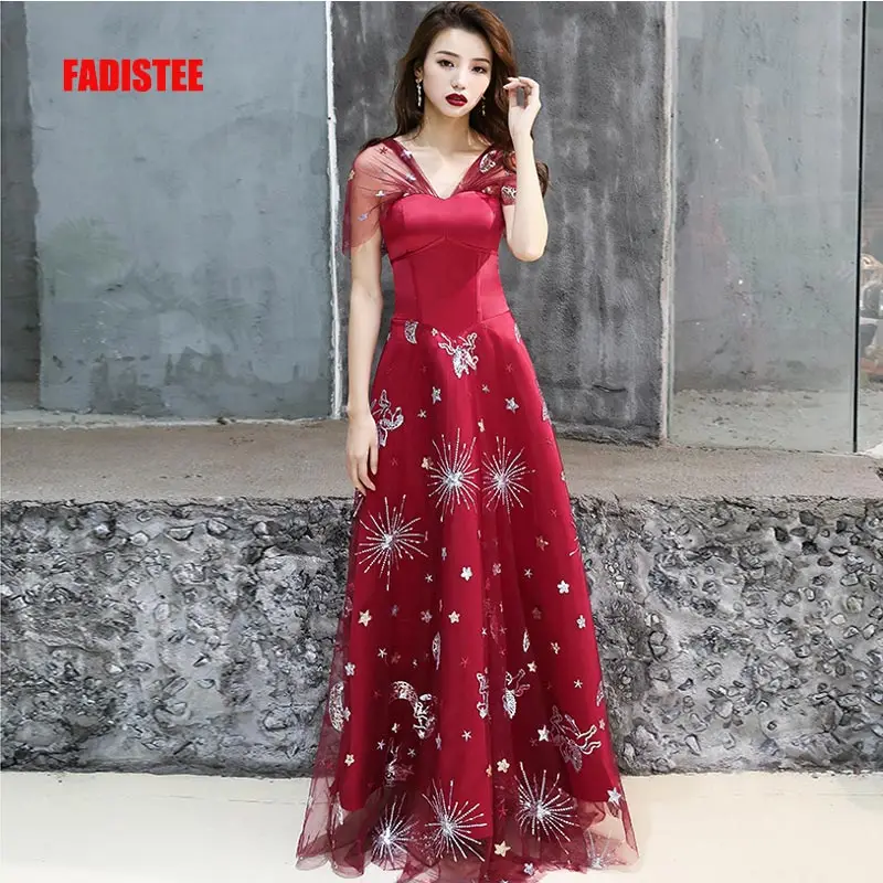 

FADISTEE New arrival elegant long dress prom party dresses formal dress sequin pattern simple Burgundy evening dress 2019