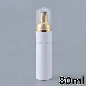 

80ml Gold white Pump Empty Liquid Soap Hand Lotion Foaming Bottle Cleansing Mousse PET Foam Refillable Bottles F1040