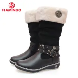 2015 г. качественная модная зимняя кожаная детская обувь для девочек с изображением фламинго, новая коллекция, Нескользящие ботинки с