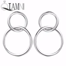 QIAMNI уникальный двойной круг кулон серьги гвоздики для женщин девочек Pendientes ювелирные изделия для рождественской вечеринки подарок