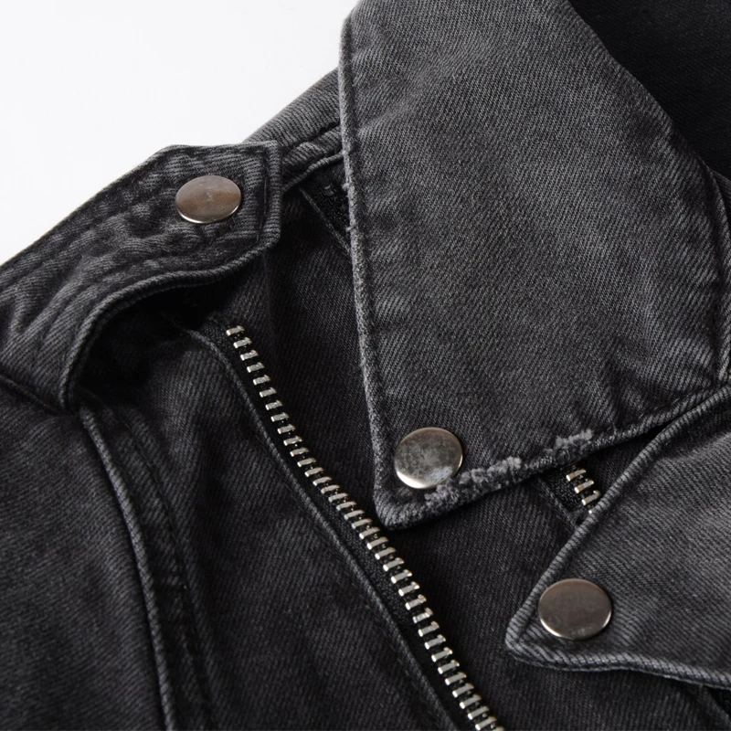 European American Fashion Men Jacket Black Destroyed Ripped Denim Jacket Men Brand Coats Streetwear Designer Zipper Biker Jacket