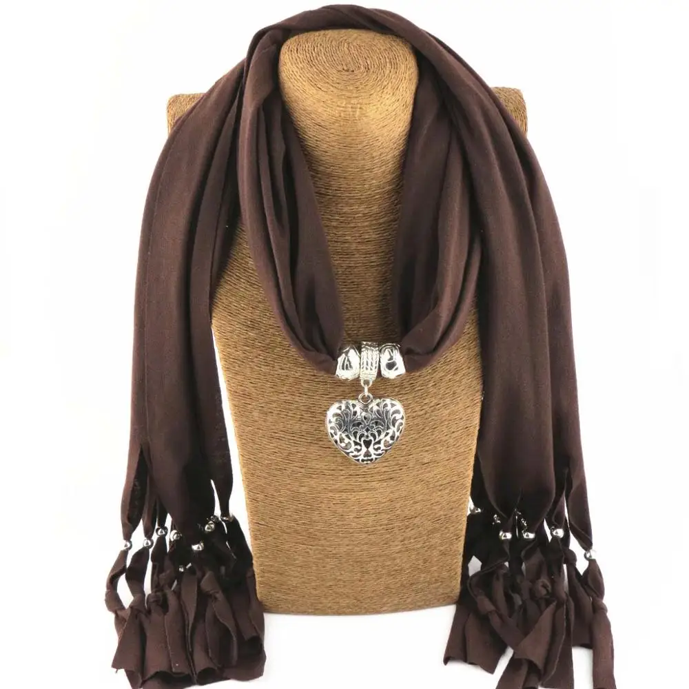 Ожерелье с подвеской в виде сердца, очаровательный шарф, ожерелье для женщин, мягкие Женские однотонные зимние шарфы, ювелирные изделия, Богемные аксессуары - Окраска металла: brown