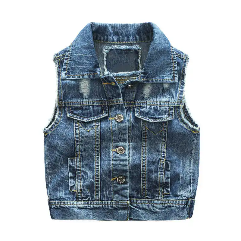 New children Boy Denim Vest Spring Autumn Broken Hole Style Kids Waistcoat Clothes Bebe Jeans Jacket For 2-7T Outerwear - Цвет: Blue