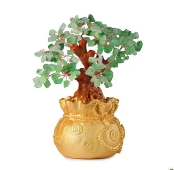 

natural Crystal lucky tree, the lucky feng shui tree as the mascot, bring in wealth and treasure fortune tree-green