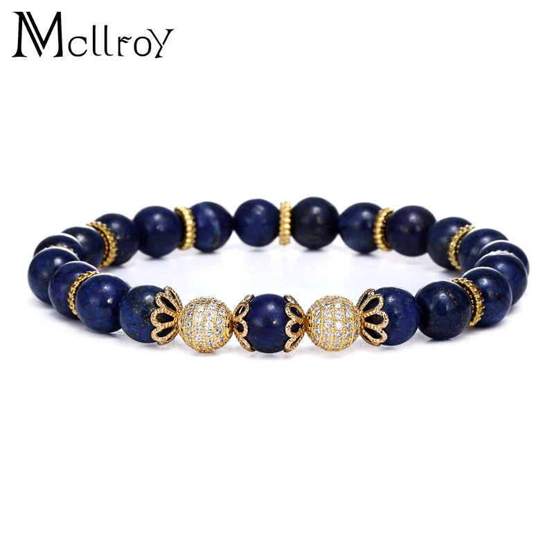 Mcllroy Paved Beaded Bracelets White Bracelets&Bangle Elastic Rope Chain Natural Stone For Women and Men Jewelry