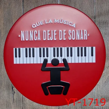 

PLAY THE PIANO Round Shape sign painting RED IRON Wall Sticker Metal Tin Sign Coffee Shop Wall Decor Pub Round Plaque decor
