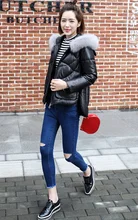 Ptslan Women’s Genuine Leather Jacket Zipper Closure Real Lambskin Down Coat
