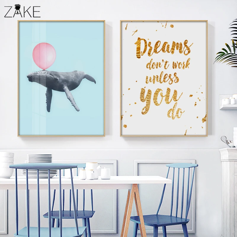 

Nordic Posters And Prints Nursery Wall Art Kawaii Bubble Whale Painting Quotes Wall Picture For Living Room Decoration