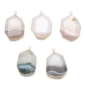 

Randomly Delivery ! Natural Brazilian Gold Color Edged Slice Open Agates Pendants for Necklace Women Jewelry Making
