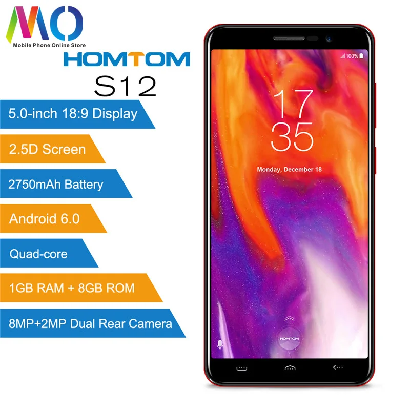  HOMTOM S12 Android 6,0 18:9 5,0 Full Экран мобильного телефона MTK6580 4 ядра 8 GB Встроенная память двойной назад Камера 3g Smart сотовый телефон 