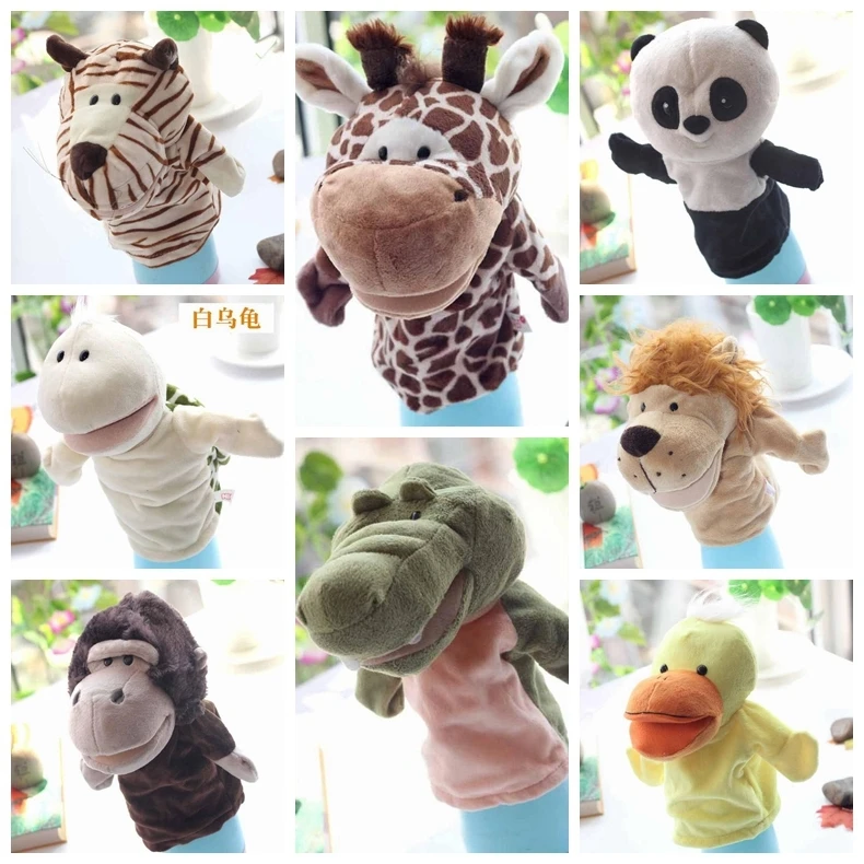 

1pc 25cm plush puppets animal lion tiger monkey elephant turtle dog giraffe hippo tortoise duck panda story role stuffed toy