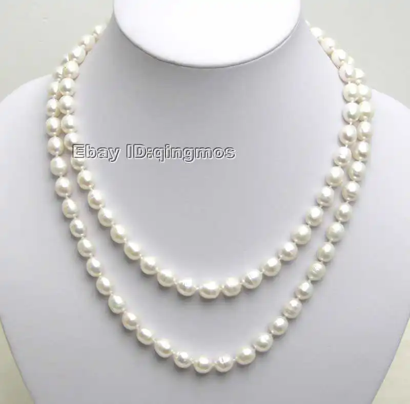 

SALE 6-7MM Natural WHITE freshwater Rice PEARL 17-18" 2 strands NECKLACE -nec5032 Wholesale/retail Free shipping