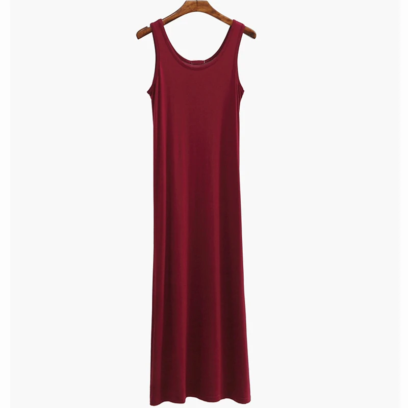 

Summer Modal black Sleeveless long dress women Wine red Sexy O-Neck A-Line dress fashion Loose Large size dress women