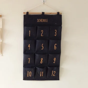 

12 Denim Pockets Creative Month Storage Bag Casket For Decorations Cabinet Container Wall Pendant Makeup Organizer Porta Joias