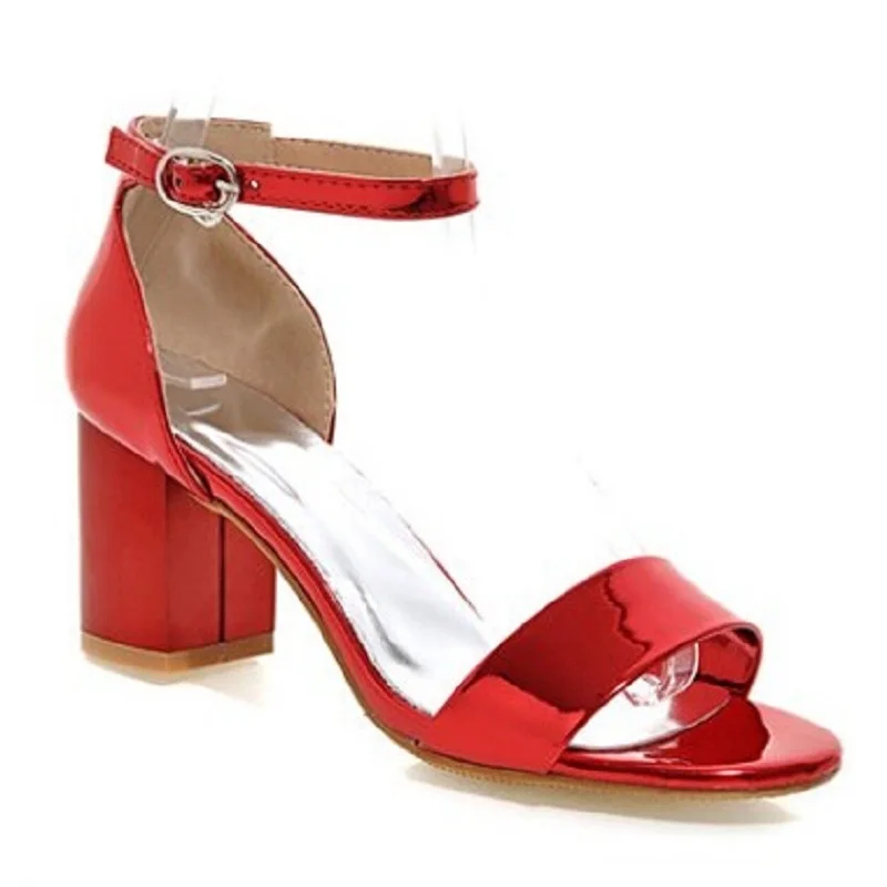 Сандалии-гладиаторы золотого, Серебряного и розового цветов; Летние офисные туфли на высоком каблуке; женские туфли-лодочки с ремешком и пряжкой; повседневная женская обувь; большие размеры 33-43 - Цвет: RED