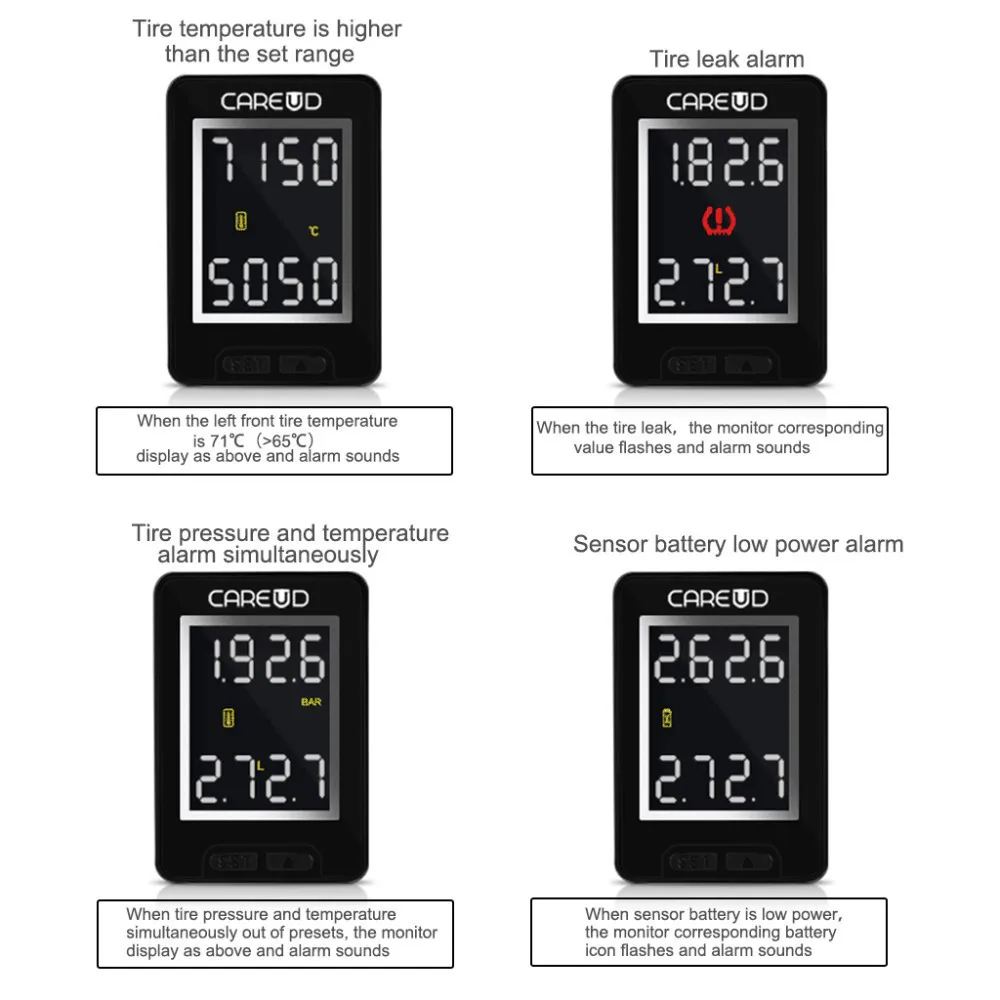 U912 TPMS автомобильная система беспроводного мониторинга давления в шинах 4 внешних датчика и ЖК-дисплей Встроенный монитор для Toyota