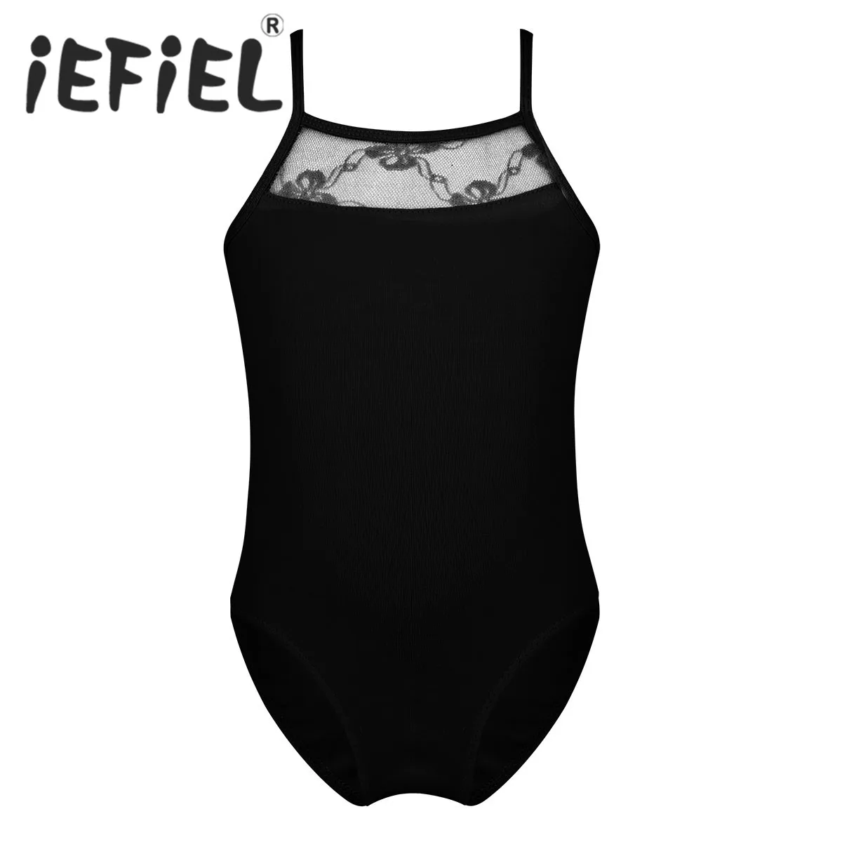 

Children Girls Spaghetti Shoulder Straps Lace Splice Bow Back Ballet Dance Gymnastics Leotard Jumpsuit for Stage Performance
