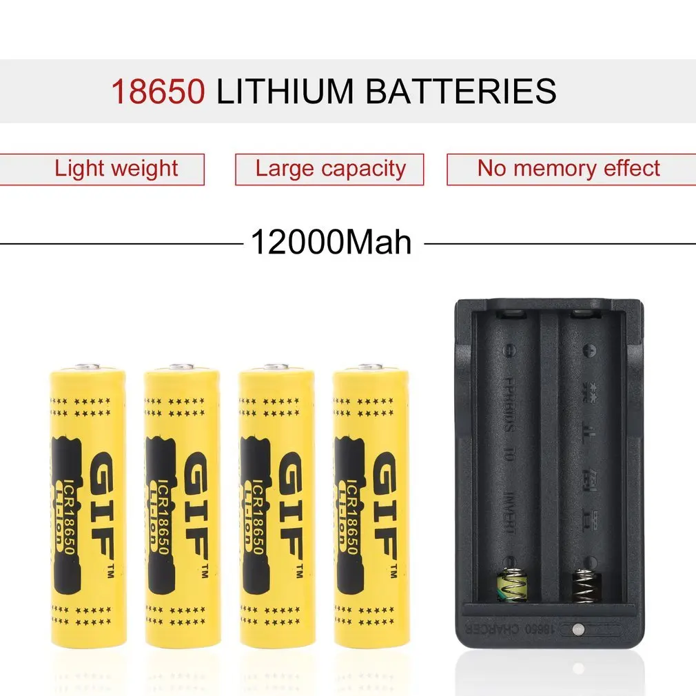 

4pcs 3.7V 12000mAh Rechargeable Li-ion Battery + US Plug Charger Discharge Rate Safe and Environmental Friendly