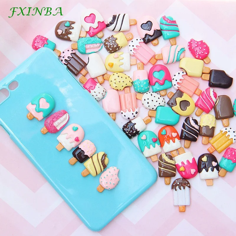 

FXINBA 10Pcs/Lot Resin Ice Cream Charms For Slime Clay Candy DIY Flatback Charms Cake Phone Decoration Slime Supplies Kit Toys