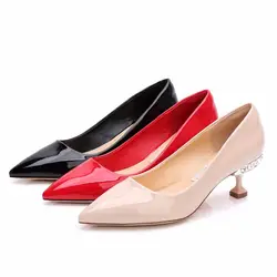 2018 новые модные туфли-лодочки; пикантные острый носок мелкой туфли-лодочки из лакированной кожи Для женщин Элегантный необычный стиль