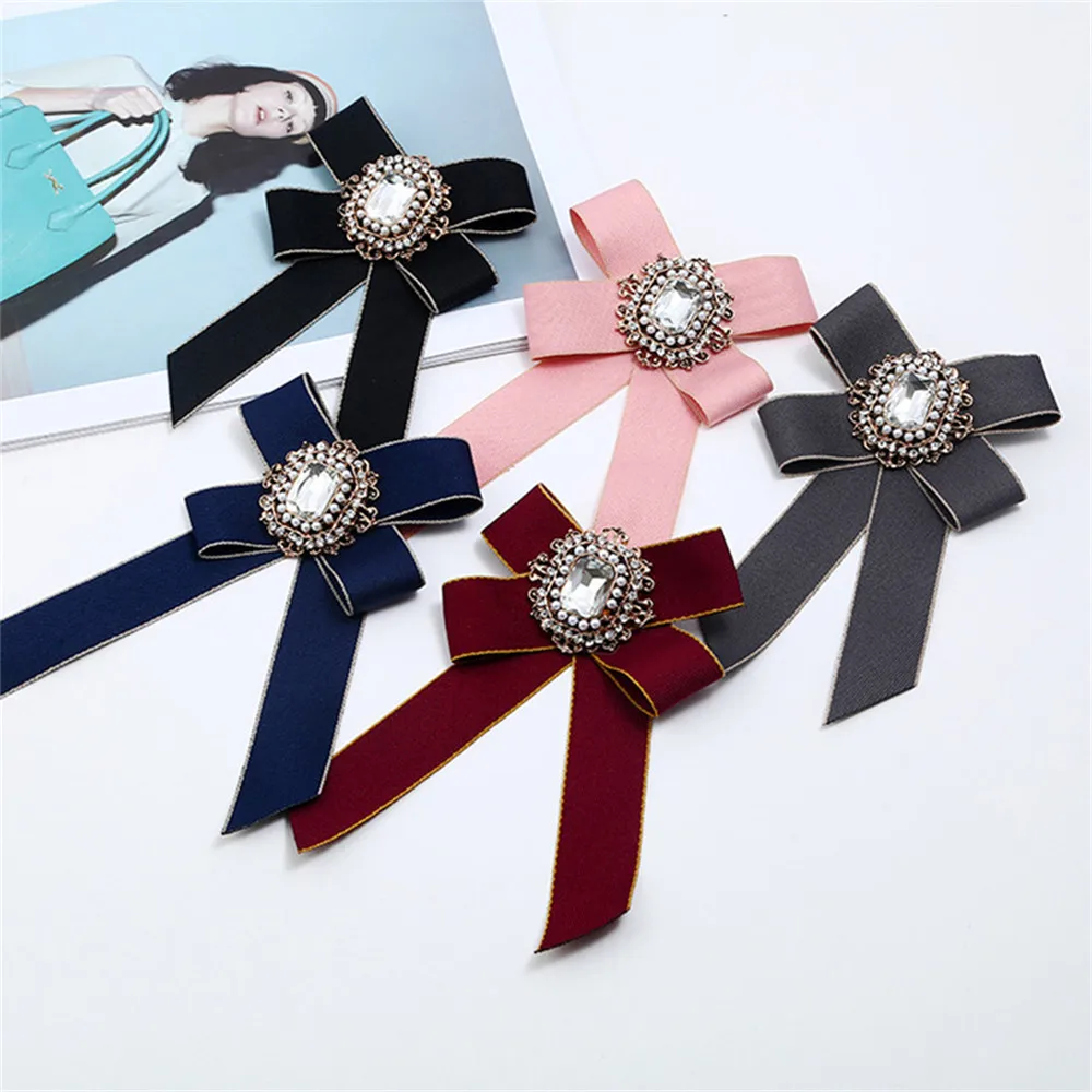 

Ellenmar Vintage Elegant Velvet Bows Brooch Pins Zircon Flower Bow Brooch Pins For Women Girl Tie Clothing Accessories