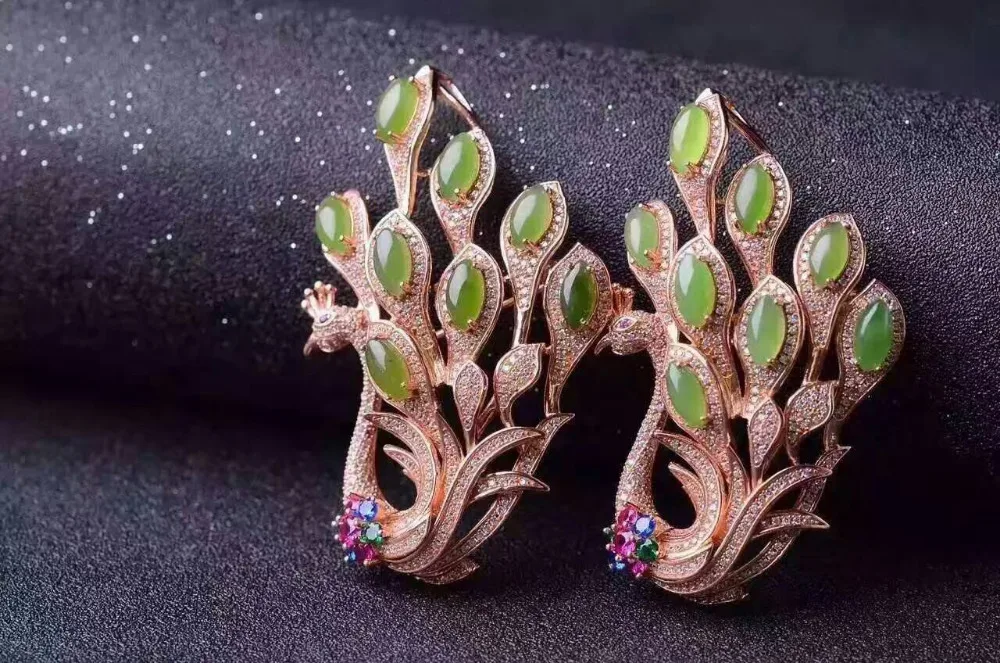  Bohême élégant paon deux utilisations naturel vert jaspe pendentif pierre naturelle pendentif broch