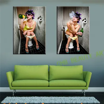 

Pieces Fashion Toilet Sexy Lady Canvas Painting Living Room Home Decor Modern Mural Art Oil Painting