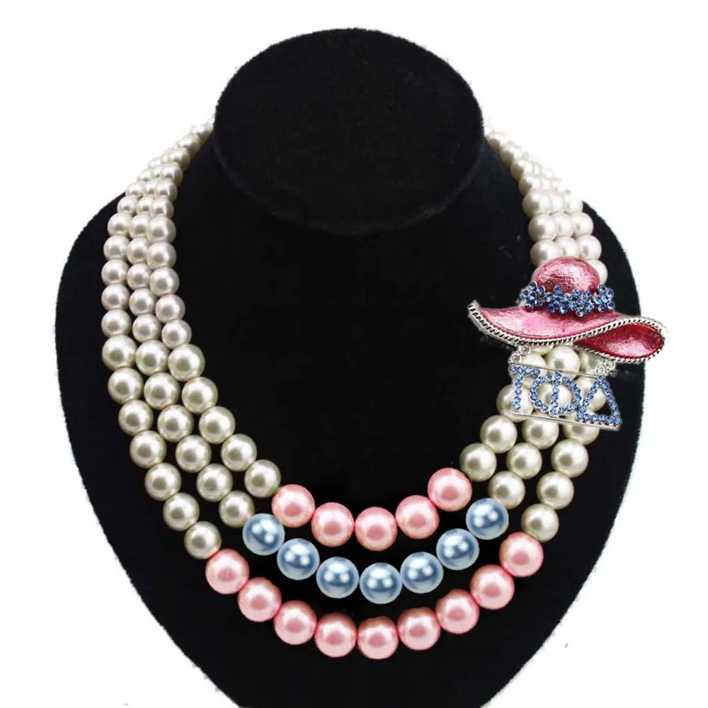 

custom letter Multi layers statement Necklace Women Gamma Phi Delta Pink Light Bule long Pearl Necklace set