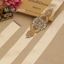 MissRDress жемчуг свадебный пояс элегантный кристалл пояс невесты ленты золото стразы свадебные лента для свадьбы Пром платье JK845