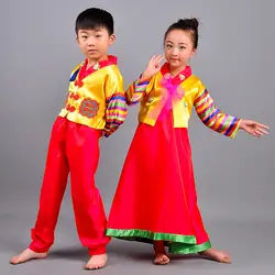 Традиционное корейское платье ханбок для девочек и мальчиков; желтая одежда с тихоокеанскими островами; одежда для сцены
