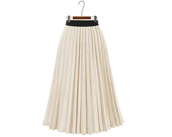 

Fashion Women High Waist Skirt Vintage Solid Color Length Elastic Skirt Lady Black Coffee Color Party Casual Skirts