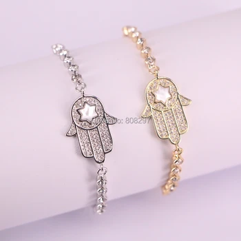 

Wholesale 10Pcs Fashion CZ Micro Pave Women Bracelets Hamsa Hand Bracelet Jewelry Adjustable Chain Macrame Bracelet