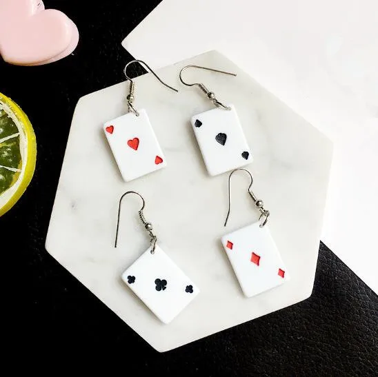 

Spoof Funny Poker Card Dangle Earrings 4 style Acrylic spades Playing Jewelry nice birthday gift Personality Poker Car Earrings