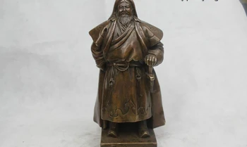 

12"Chinese Folk Pure Bronze excellent Lifelike Genghis Khan Statue