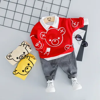 

Baby boy clothes cotton two-piece cartoon print bear cute clothes baby girl clothing new fashion warm T-shirt baby clothing