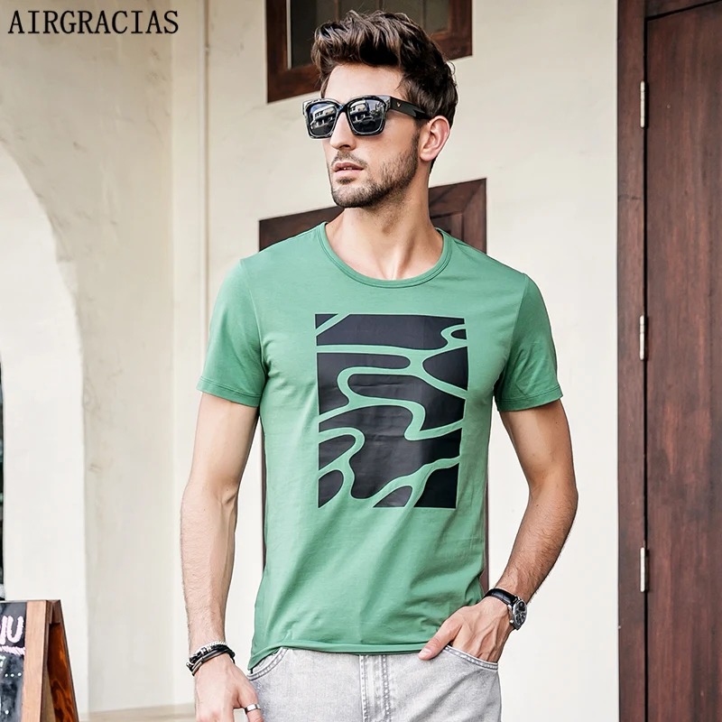 AIRGRACIAS Summer Cotton T Shirt For Men T Shirt Fashion Printing Men's T Shirt O Neck Short