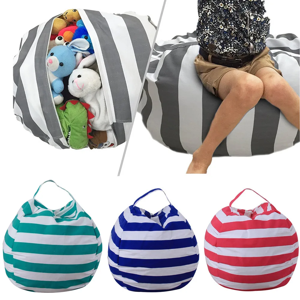 Valise Kids Stuffed Animal Plush Toy Storage Bean Bag Soft Pouch Stripe