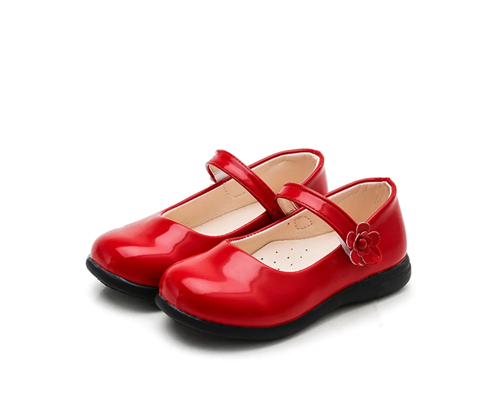 2019Spring New Childrens Girls shoes black student Leather shoes Girls Kids School Shoes Black Red White 3 4 5 6 7 8 9 10 15Year