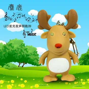 

FREE SHIPPING BY DHL 200pcs/lot 2015 Plastic LED Lovely Elk Deer Keychains with Sound Novelty Gift Keyrings for Kids