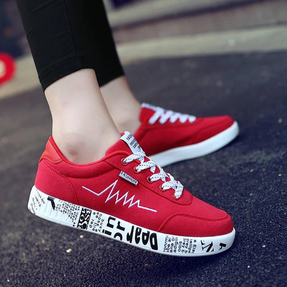 

2018 Fashion Women Vulcanized Shoes Sneakers Ladies Lace-up Casual Shoes Breathable Walking Canvas Shoes Graffiti Flat Designer