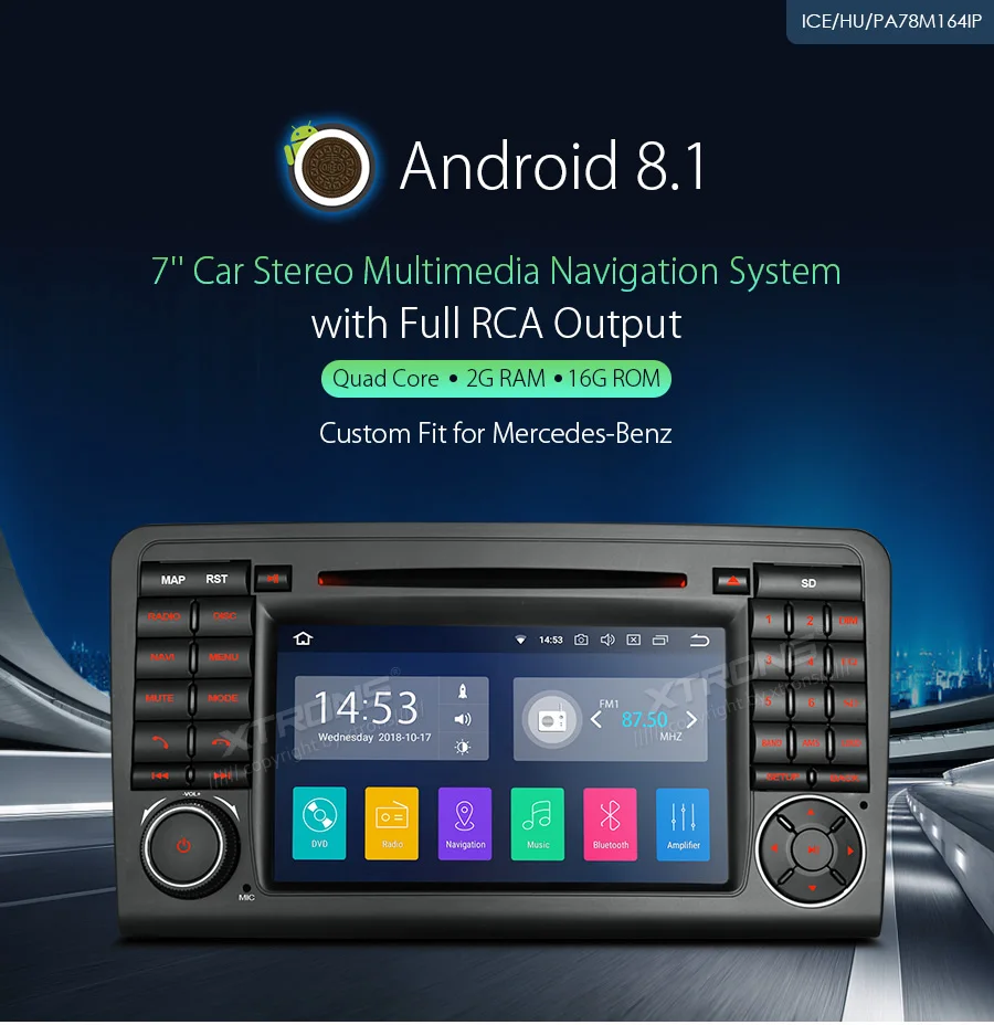 Excellent XTRONS Android 8.1 Radio GPS RCA Car DVD Player for Mercedes Benz ML Class W164 ML300 ML350 ML450 ML500 2005-2011 GL Class X164 0
