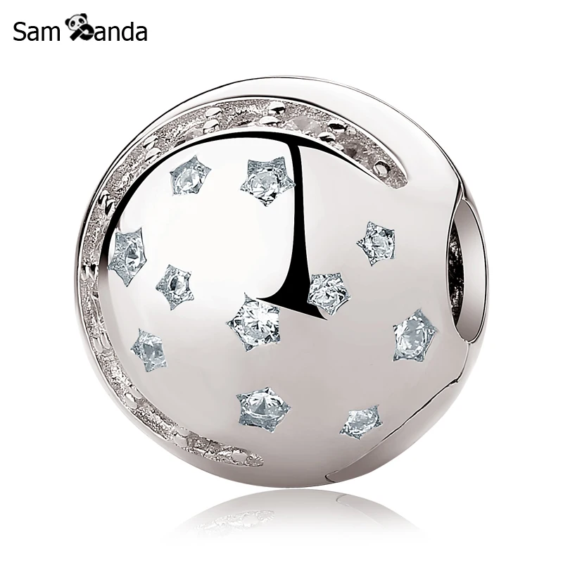 

Authentic Original 925 Sterling Silver Charm Bead Twinkling Night Stars Crystal Clips Beads Fit Pandora Bracelet DIY Jewelry