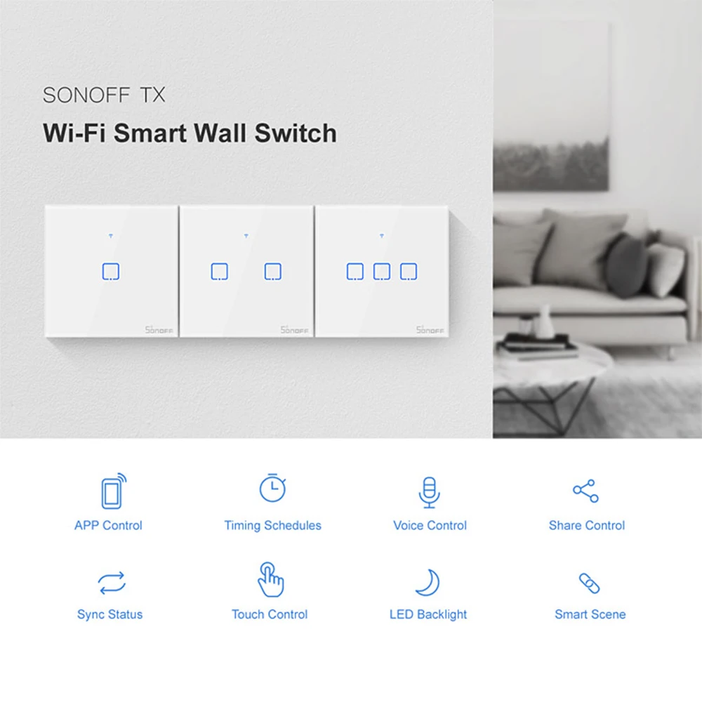 SONOFF T0UK3C-TX, умный WiFi настенный светильник, переключатель, управление через приложение, умный переключатель, голосовое управление, led от Google Home Nest Alexa UK standard