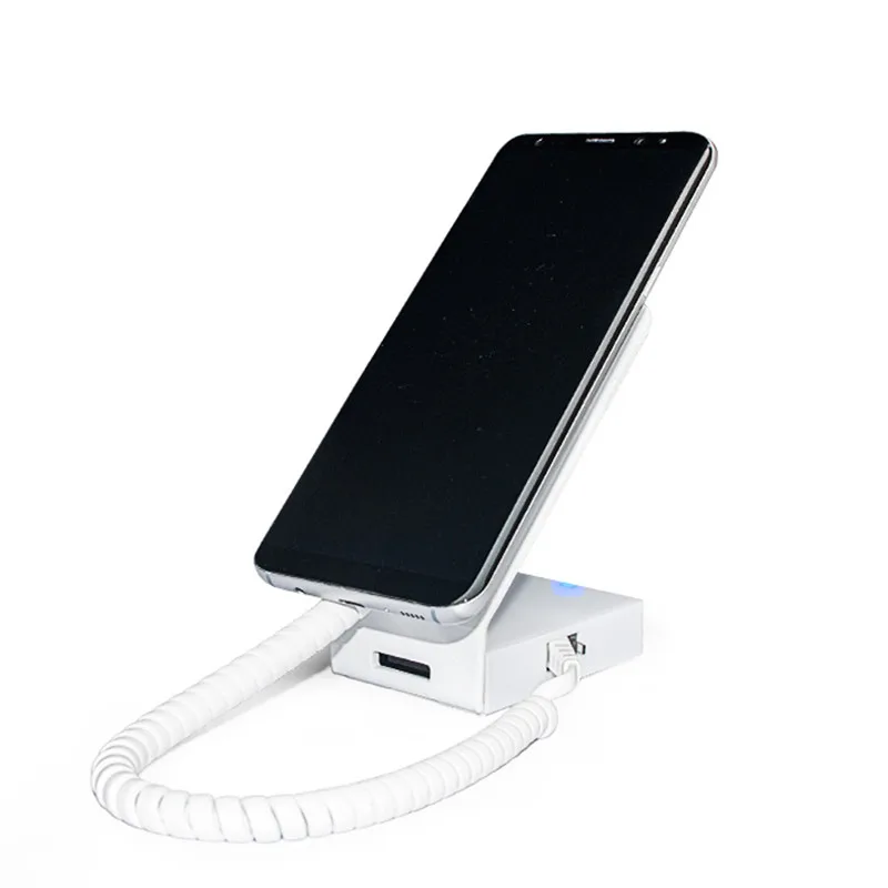 

mini size white color alloy metal mobile shop alarm and charging security display stand