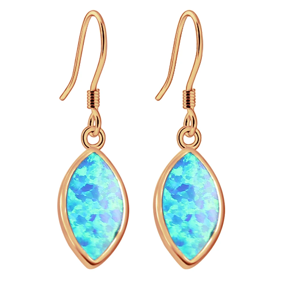 

Rose Gold Beautiful Lady Girls Earring Blue Australian Opal Solid Drop Earrings 1 3/8 inch ESCZ2357A