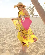 Women Summer Dresses 2015 Hot New Bohemian Beach Print Super Long Vestido Plus Size X-6ML Slim Dresses Orange Yellow Print Dress