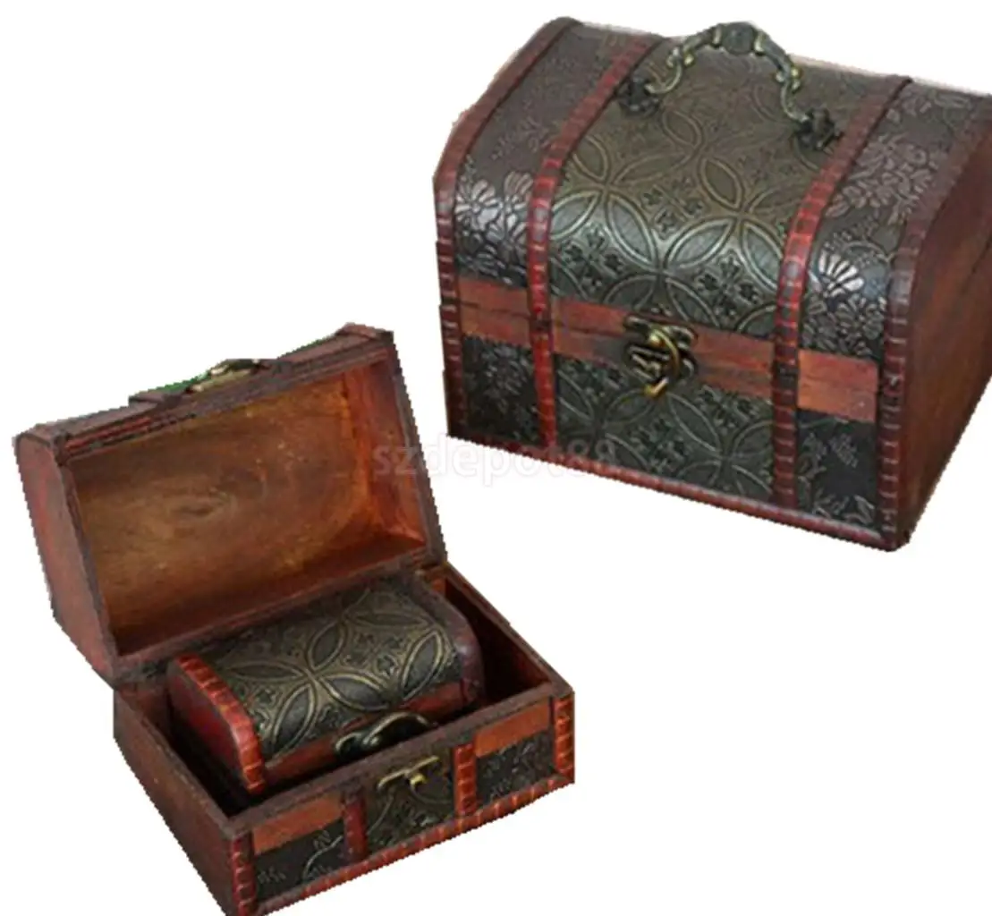 Vintage Wood Treasure Chest Wooden Jewellery Storage Box Case Organizer Gift Box Vintage Wood Treasure Chest Wooden Jewellery Storage Box Case Organizer Gift Box